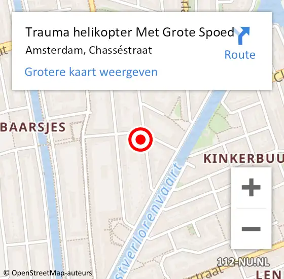 Locatie op kaart van de 112 melding: Trauma helikopter Met Grote Spoed Naar Amsterdam, Chasséstraat op 16 augustus 2024 21:02