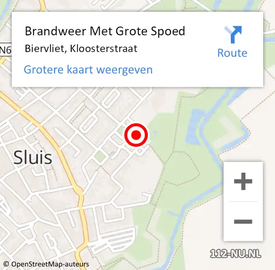 Locatie op kaart van de 112 melding: Brandweer Met Grote Spoed Naar Biervliet, Kloosterstraat op 16 augustus 2024 21:20