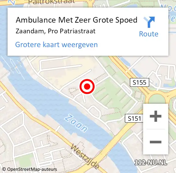 Locatie op kaart van de 112 melding: Ambulance Met Zeer Grote Spoed Naar Zaandam, Pro Patriastraat op 16 augustus 2024 21:36