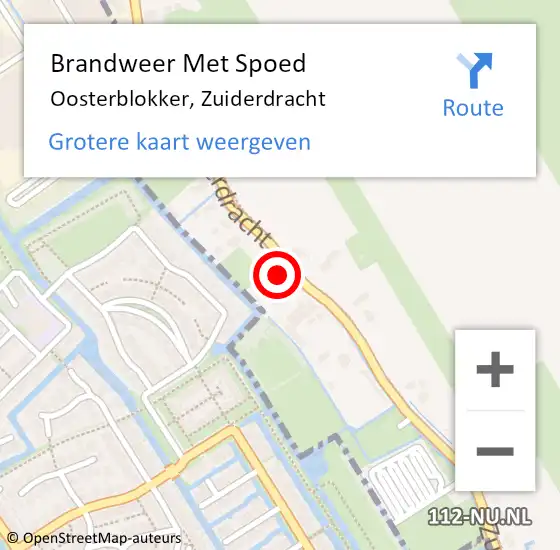 Locatie op kaart van de 112 melding: Brandweer Met Spoed Naar Oosterblokker, Zuiderdracht op 16 augustus 2024 21:45