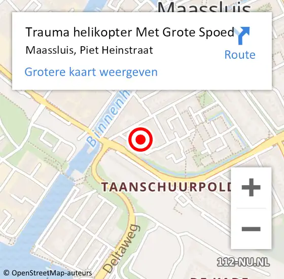 Locatie op kaart van de 112 melding: Trauma helikopter Met Grote Spoed Naar Maassluis, Piet Heinstraat op 16 augustus 2024 22:09