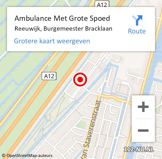 Locatie op kaart van de 112 melding: Ambulance Met Grote Spoed Naar Reeuwijk, Burgemeester Bracklaan op 16 augustus 2024 22:09