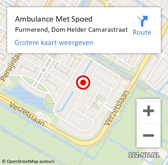 Locatie op kaart van de 112 melding: Ambulance Met Spoed Naar Purmerend, Dom Helder Camarastraat op 16 augustus 2024 22:11