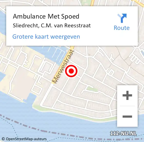 Locatie op kaart van de 112 melding: Ambulance Met Spoed Naar Sliedrecht, C.M. van Reesstraat op 16 augustus 2024 22:14