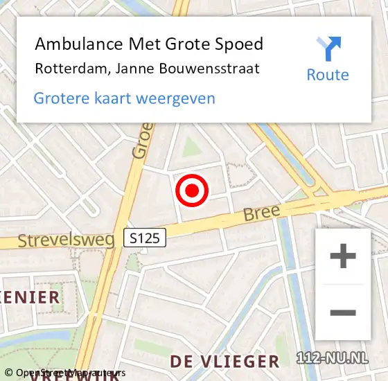 Locatie op kaart van de 112 melding: Ambulance Met Grote Spoed Naar Rotterdam, Janne Bouwensstraat op 16 augustus 2024 22:24