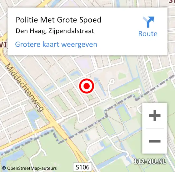 Locatie op kaart van de 112 melding: Politie Met Grote Spoed Naar Den Haag, Zijpendalstraat op 16 augustus 2024 22:40