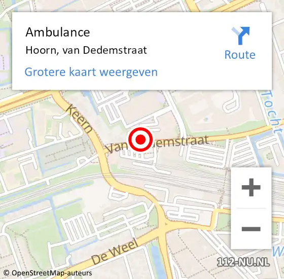 Locatie op kaart van de 112 melding: Ambulance Hoorn, van Dedemstraat op 16 augustus 2024 22:48