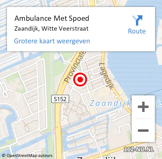 Locatie op kaart van de 112 melding: Ambulance Met Spoed Naar Zaandijk, Witte Veerstraat op 16 augustus 2024 22:59