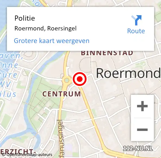 Locatie op kaart van de 112 melding: Politie Roermond, Roersingel op 16 augustus 2024 23:44