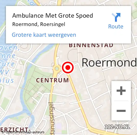 Locatie op kaart van de 112 melding: Ambulance Met Grote Spoed Naar Roermond, Roersingel op 16 augustus 2024 23:44