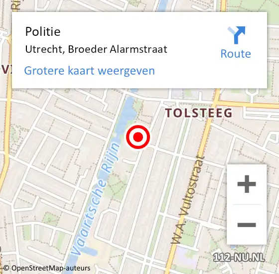 Locatie op kaart van de 112 melding: Politie Utrecht, Broeder Alarmstraat op 17 augustus 2024 01:04