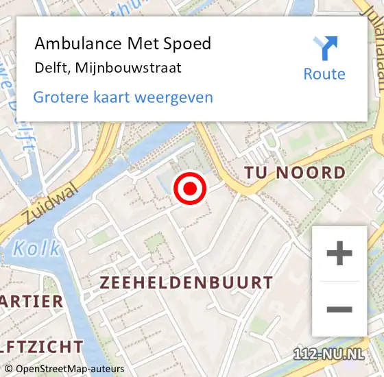 Locatie op kaart van de 112 melding: Ambulance Met Spoed Naar Delft, Mijnbouwstraat op 17 augustus 2024 01:14