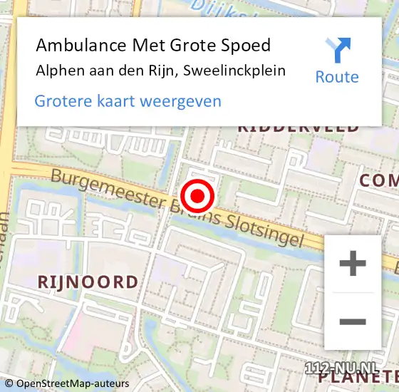 Locatie op kaart van de 112 melding: Ambulance Met Grote Spoed Naar Alphen aan den Rijn, Sweelinckplein op 17 augustus 2024 01:24