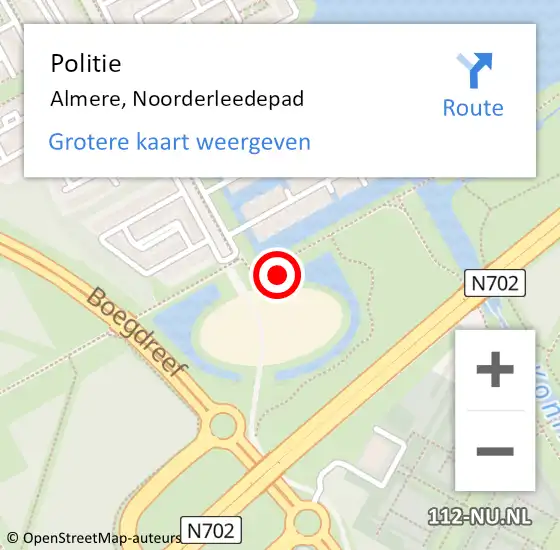 Locatie op kaart van de 112 melding: Politie Almere, Noorderleedepad op 17 augustus 2024 01:24