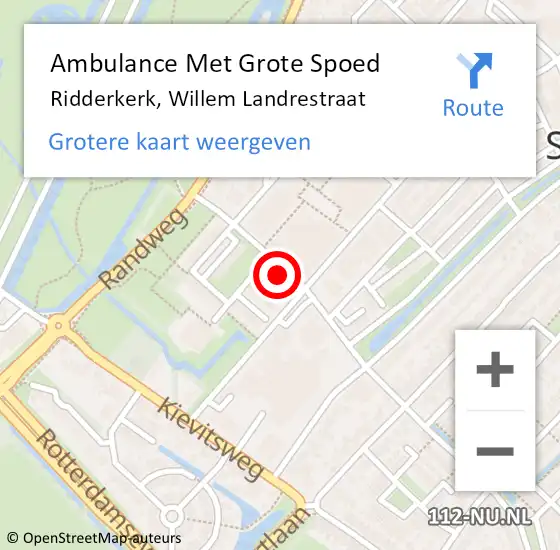 Locatie op kaart van de 112 melding: Ambulance Met Grote Spoed Naar Ridderkerk, Willem Landrestraat op 17 augustus 2024 02:02