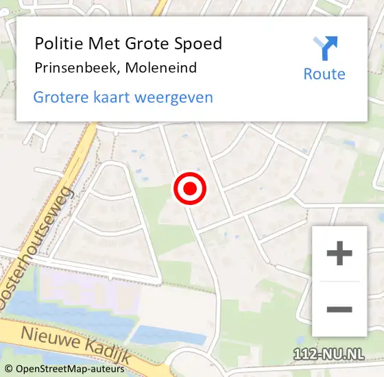 Locatie op kaart van de 112 melding: Politie Met Grote Spoed Naar Prinsenbeek, Moleneind op 17 augustus 2024 02:44