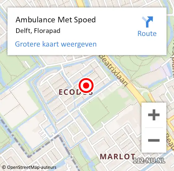 Locatie op kaart van de 112 melding: Ambulance Met Spoed Naar Delft, Florapad op 17 augustus 2024 03:32