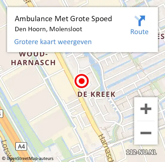 Locatie op kaart van de 112 melding: Ambulance Met Grote Spoed Naar Den Hoorn, Molensloot op 17 augustus 2024 03:45