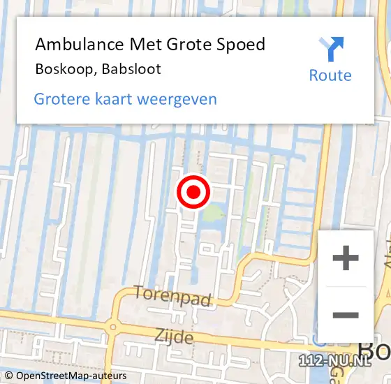 Locatie op kaart van de 112 melding: Ambulance Met Grote Spoed Naar Boskoop, Babsloot op 17 augustus 2024 04:02