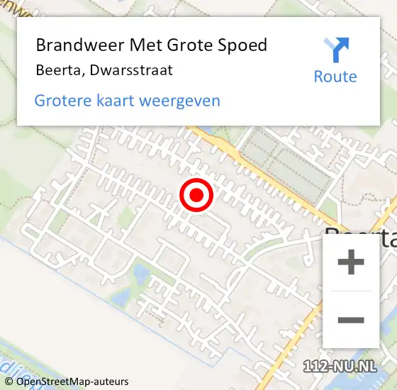 Locatie op kaart van de 112 melding: Brandweer Met Grote Spoed Naar Beerta, Dwarsstraat op 17 augustus 2024 04:17