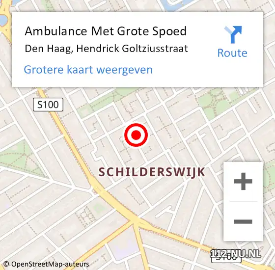 Locatie op kaart van de 112 melding: Ambulance Met Grote Spoed Naar Den Haag, Hendrick Goltziusstraat op 17 augustus 2024 04:42