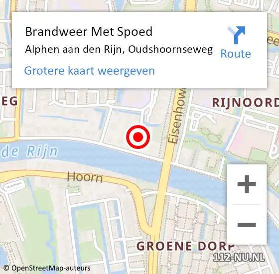 Locatie op kaart van de 112 melding: Brandweer Met Spoed Naar Alphen aan den Rijn, Oudshoornseweg op 17 augustus 2024 05:00