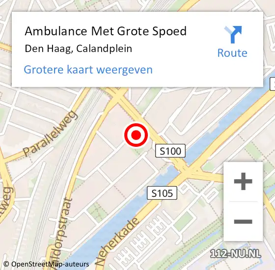 Locatie op kaart van de 112 melding: Ambulance Met Grote Spoed Naar Den Haag, Calandplein op 17 augustus 2024 06:09