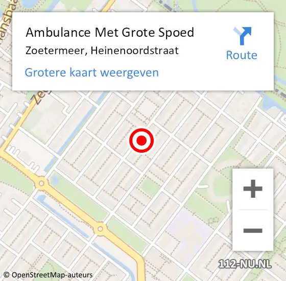 Locatie op kaart van de 112 melding: Ambulance Met Grote Spoed Naar Zoetermeer, Heinenoordstraat op 17 augustus 2024 06:18