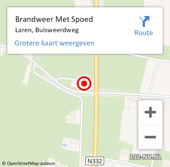 Locatie op kaart van de 112 melding: Brandweer Met Spoed Naar Laren, Buisweerdweg op 17 augustus 2024 06:21