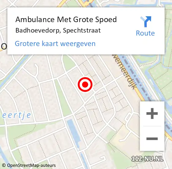 Locatie op kaart van de 112 melding: Ambulance Met Grote Spoed Naar Badhoevedorp, Spechtstraat op 17 augustus 2024 06:39