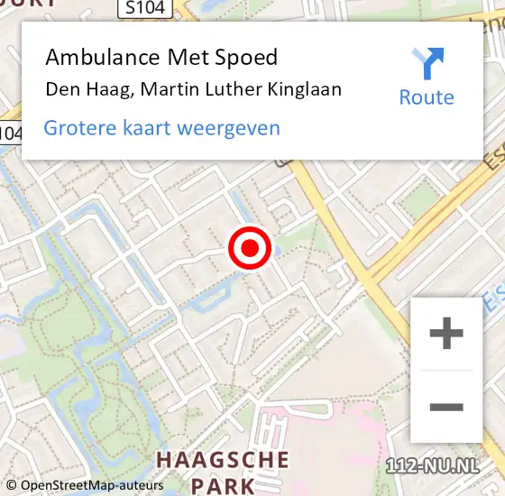 Locatie op kaart van de 112 melding: Ambulance Met Spoed Naar Den Haag, Martin Luther Kinglaan op 17 augustus 2024 07:39