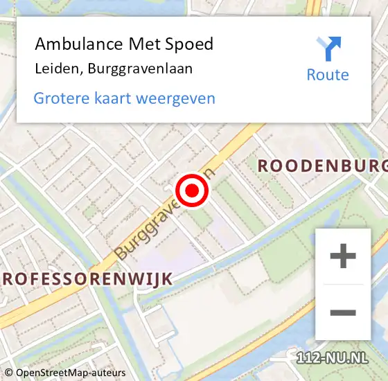 Locatie op kaart van de 112 melding: Ambulance Met Spoed Naar Leiden, Burggravenlaan op 17 augustus 2024 07:41