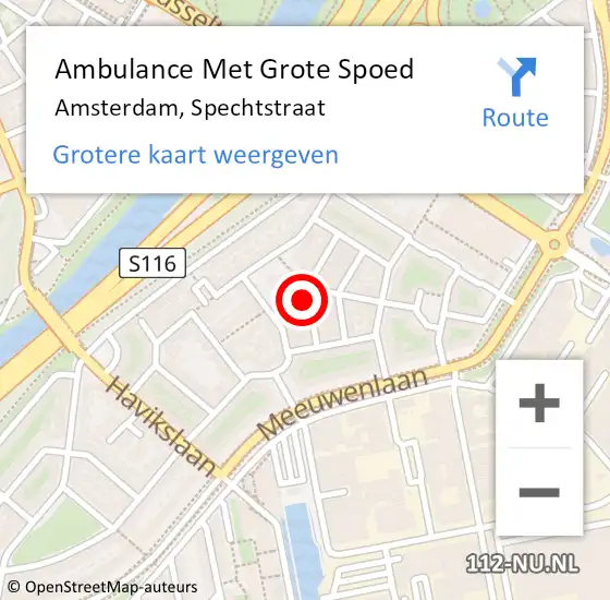 Locatie op kaart van de 112 melding: Ambulance Met Grote Spoed Naar Amsterdam, Spechtstraat op 17 augustus 2024 07:50