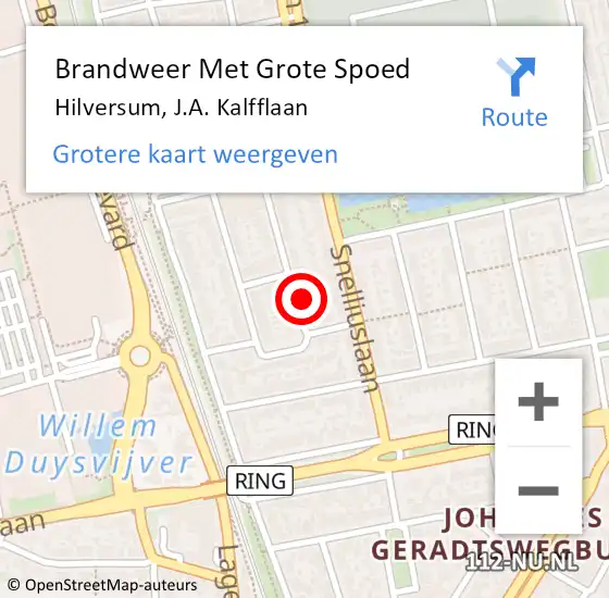 Locatie op kaart van de 112 melding: Brandweer Met Grote Spoed Naar Hilversum, J.A. Kalfflaan op 17 augustus 2024 07:54