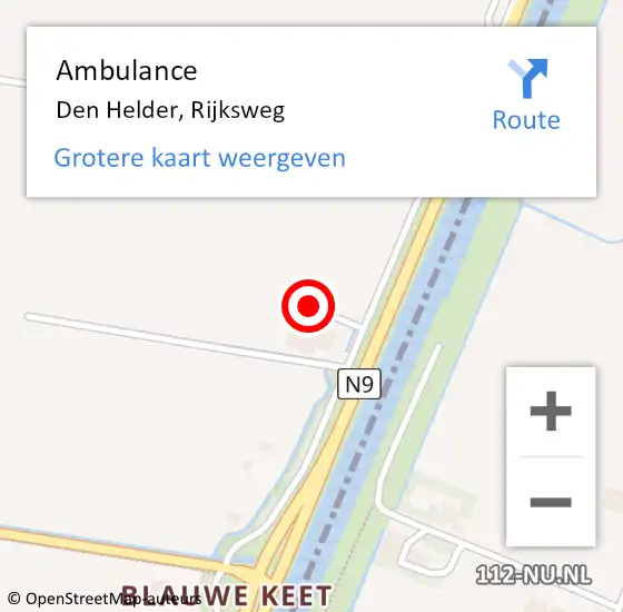 Locatie op kaart van de 112 melding: Ambulance Den Helder, Rijksweg op 17 augustus 2024 08:01