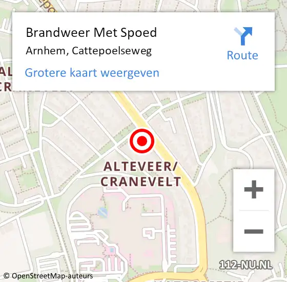 Locatie op kaart van de 112 melding: Brandweer Met Spoed Naar Arnhem, Cattepoelseweg op 17 augustus 2024 08:05