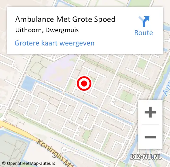 Locatie op kaart van de 112 melding: Ambulance Met Grote Spoed Naar Uithoorn, Dwergmuis op 17 augustus 2024 08:14