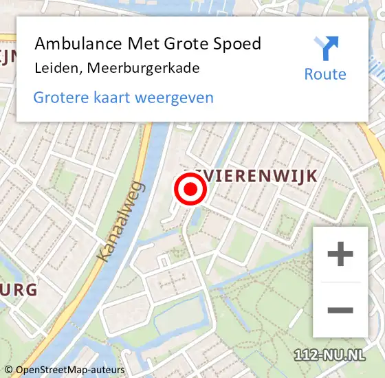 Locatie op kaart van de 112 melding: Ambulance Met Grote Spoed Naar Leiden, Meerburgerkade op 17 augustus 2024 08:25