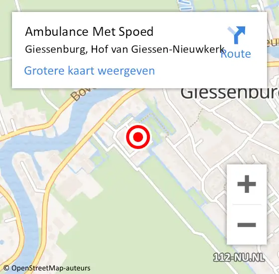 Locatie op kaart van de 112 melding: Ambulance Met Spoed Naar Giessenburg, Hof van Giessen-Nieuwkerk op 17 augustus 2024 08:37