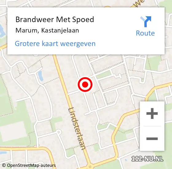 Locatie op kaart van de 112 melding: Brandweer Met Spoed Naar Marum, Kastanjelaan op 17 augustus 2024 08:58