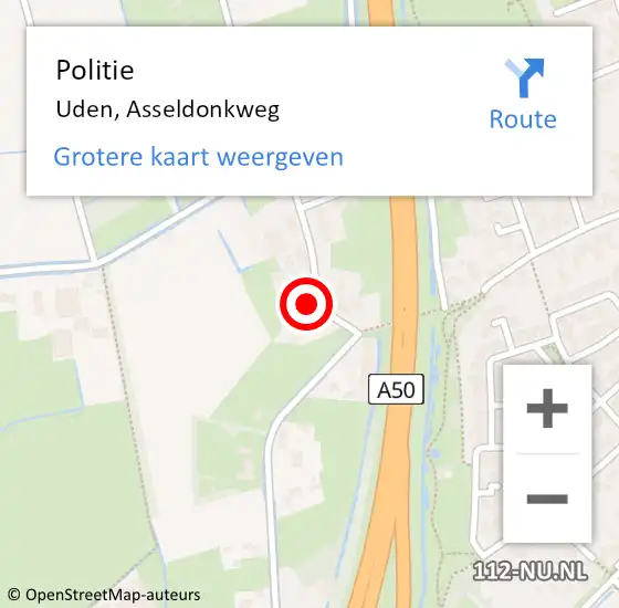 Locatie op kaart van de 112 melding: Politie Uden, Asseldonkweg op 17 augustus 2024 09:04