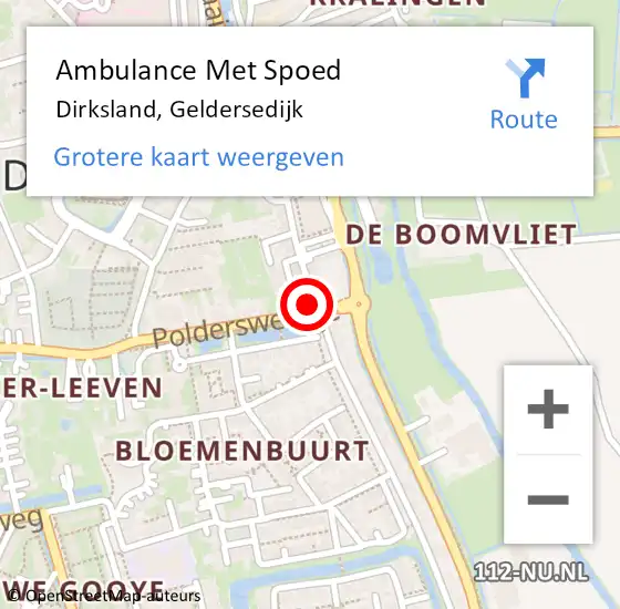 Locatie op kaart van de 112 melding: Ambulance Met Spoed Naar Dirksland, Geldersedijk op 17 augustus 2024 09:11