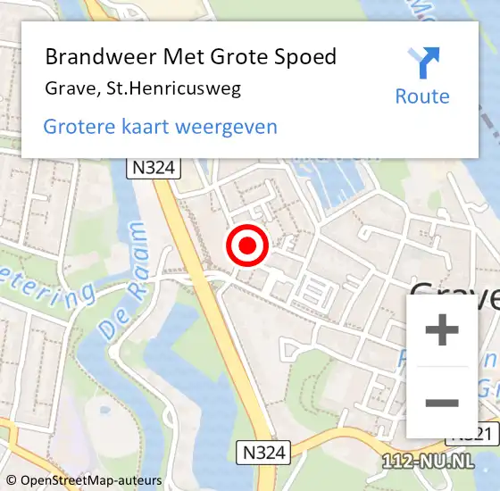 Locatie op kaart van de 112 melding: Brandweer Met Grote Spoed Naar Grave, St.Henricusweg op 17 augustus 2024 09:37