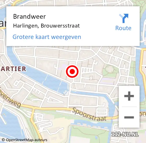 Locatie op kaart van de 112 melding: Brandweer Harlingen, Brouwersstraat op 17 augustus 2024 09:38