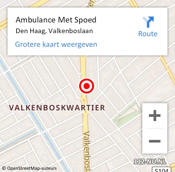 Locatie op kaart van de 112 melding: Ambulance Met Spoed Naar Den Haag, Valkenboslaan op 17 augustus 2024 10:22