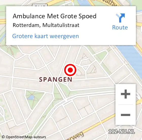 Locatie op kaart van de 112 melding: Ambulance Met Grote Spoed Naar Rotterdam, Multatulistraat op 17 augustus 2024 10:23