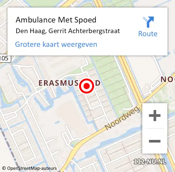 Locatie op kaart van de 112 melding: Ambulance Met Spoed Naar Den Haag, Gerrit Achterbergstraat op 17 augustus 2024 10:48