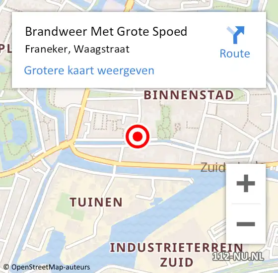 Locatie op kaart van de 112 melding: Brandweer Met Grote Spoed Naar Franeker, Waagstraat op 16 oktober 2014 15:43