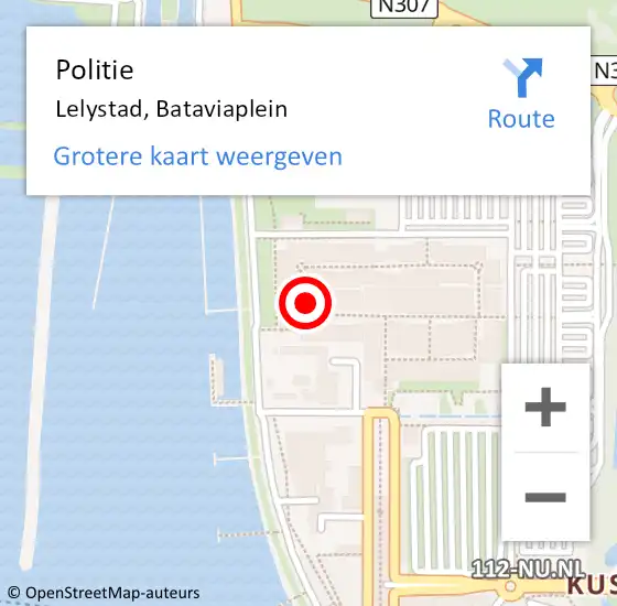 Locatie op kaart van de 112 melding: Politie Lelystad, Bataviaplein op 17 augustus 2024 11:09