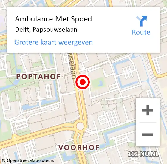 Locatie op kaart van de 112 melding: Ambulance Met Spoed Naar Delft, Papsouwselaan op 17 augustus 2024 11:24